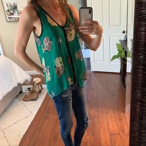 Light Green Semi Sheer Floral Flowy Tank, small